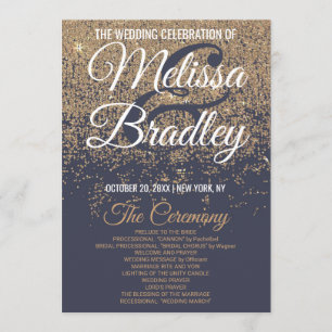 Gold Glitter Sparkles Navy Blue Wedding Programs Programme