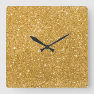 Gold Glitter Sparkles Square Wall Clock