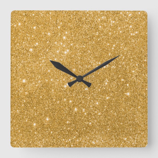 Gold Glitter Sparkles Square Wall Clock (Front)