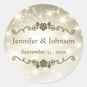 Gold Glitter Sparkles Wedding Classic Round Sticker