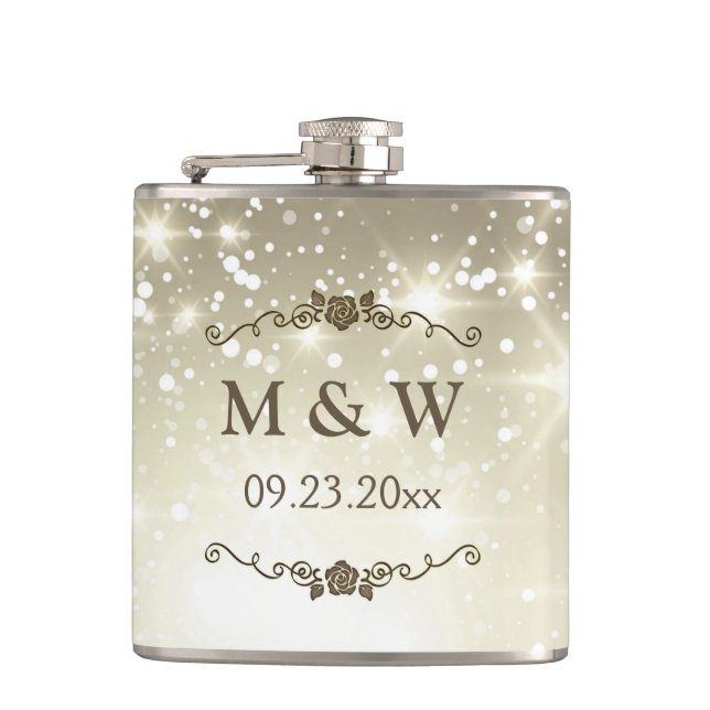 Gold Glitter Sparkles Wedding Hip Flask (Front)