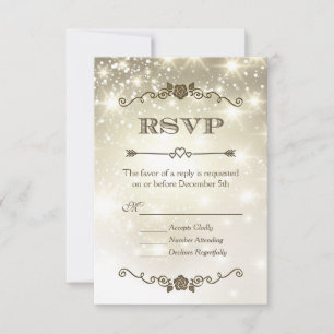 Gold Glitter Sparkles Wedding RSVP Card