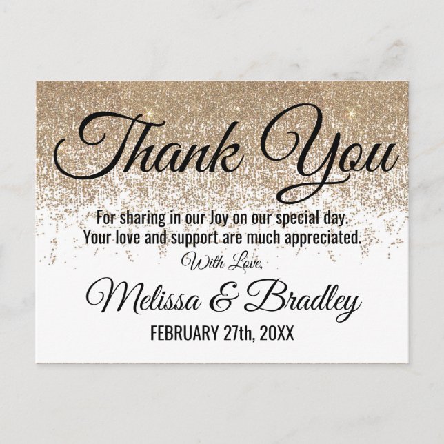 Gold Glitter Sparkles White Thank You Postcard (Front)