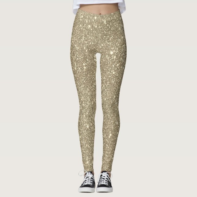 Gold Glitter Sparkly Elegant Classy Girly Cute Leggings (Front)