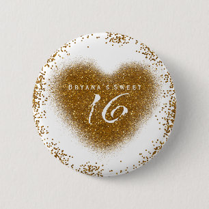 Gold Glitter Spill Sweet 16 Birthday Party Pin