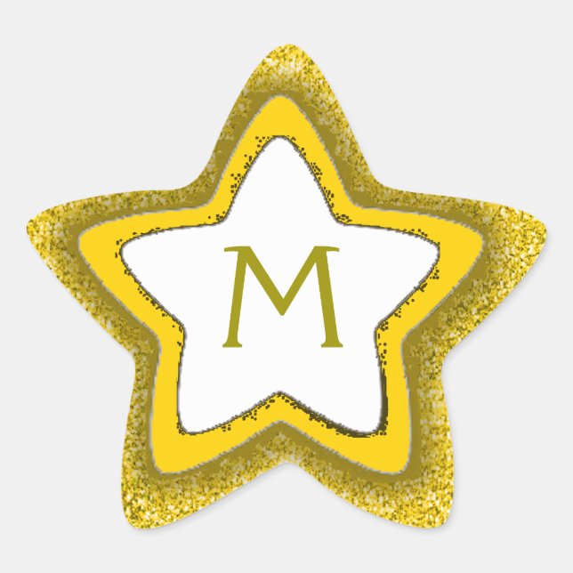 Gold glitter star customisable monogram stickers (Front)