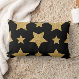 Gold Glitter Star Glamourous and Chic Lumbar Cushion