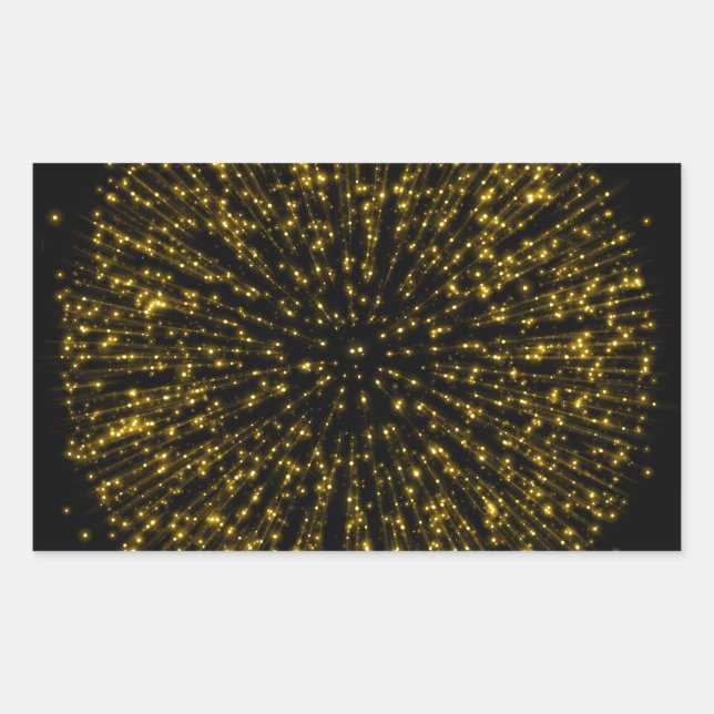 Gold Glitter Starburst Sunburst Firework Sparkle Rectangular Sticker (Front)