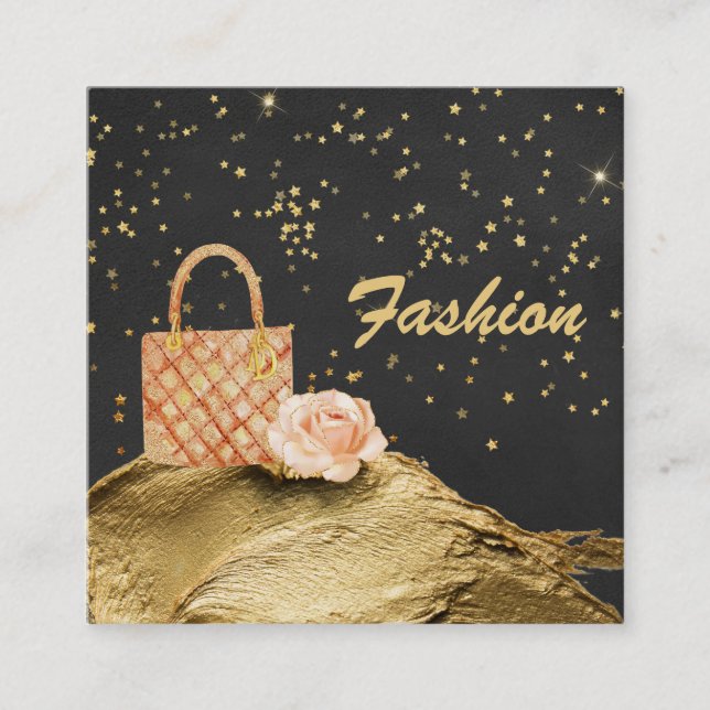 *~* Gold Glitter STARS BAG ROSE FASHION Square Business Card (Front)