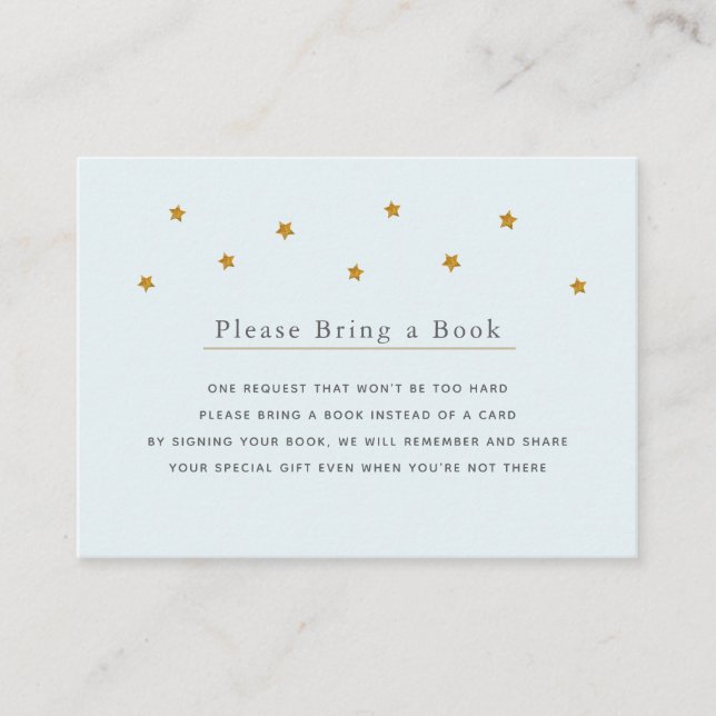 Gold Glitter Stars Blue Please Bring a Book Card (Front)