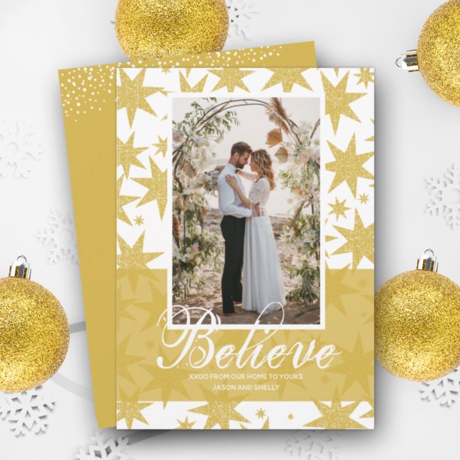 Gold Glitter Stars Christmas Photo Holiday Card (Creator Uploaded)