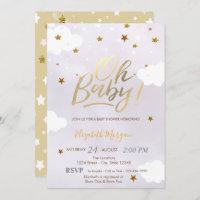 Gold Glitter Stars Clouds Lavender Baby Shower