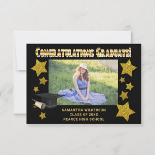 Gold Glitter Stars Congratulations Graduate Photo Card