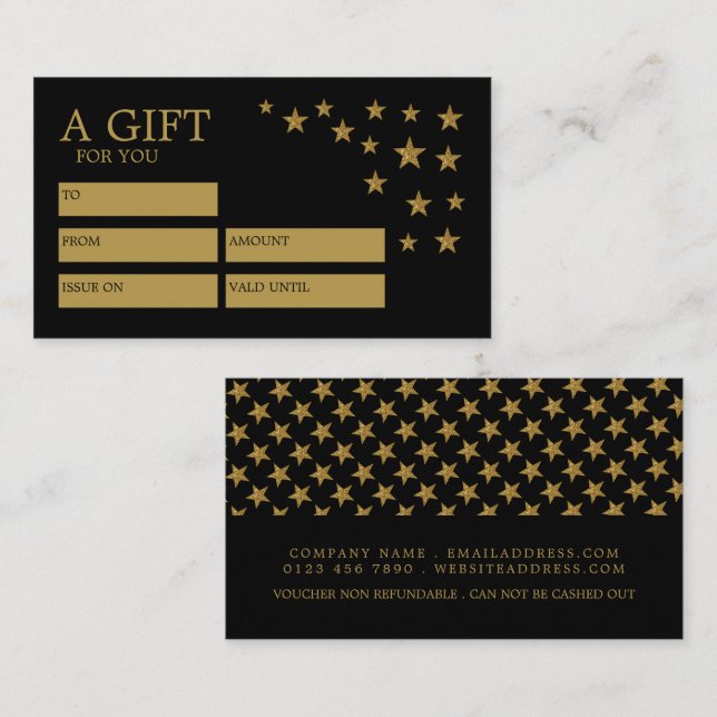 Gold Glitter Stars, Gift Certificate Cards (Front/Back)