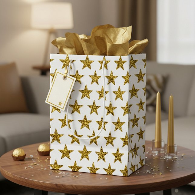 Gold glitter stars  medium gift bag (Creator Uploaded)