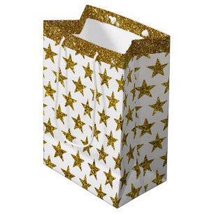 Gold glitter stars medium gift bag