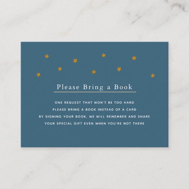 Gold Glitter Stars Navy Please Bring a Book Card (Front)