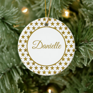 Gold glitter stars personalised ceramic tree decoration