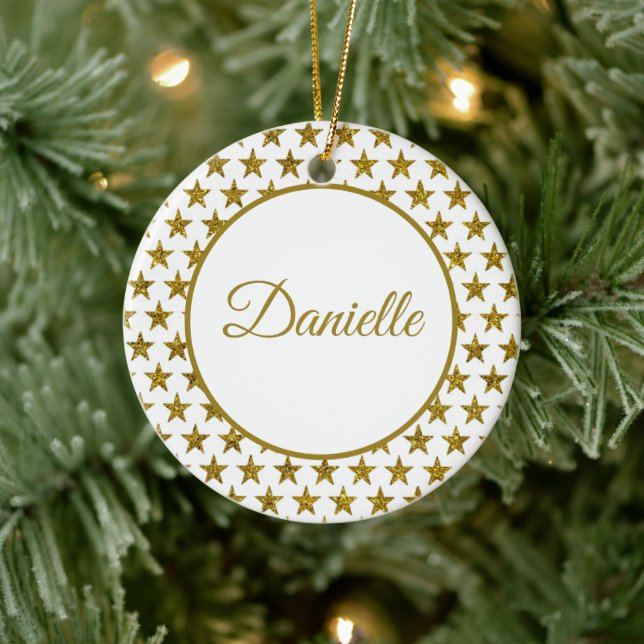 Gold glitter stars personalised ceramic tree decoration (Tree)