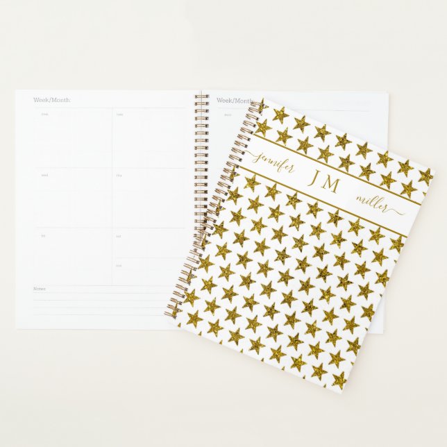 Gold glitter stars personalised planner (Display)