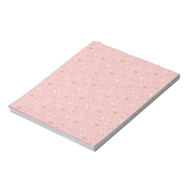 Gold glitter stars, pink and gold notepad (Rotated)
