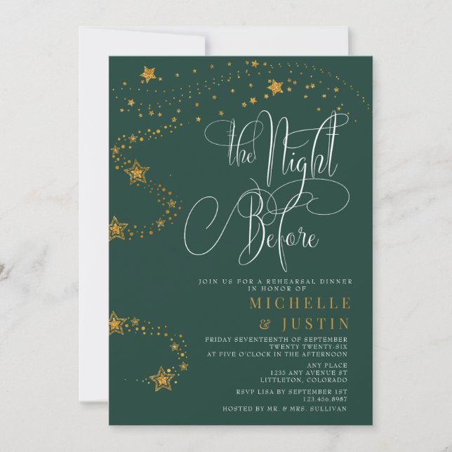 Gold Glitter Stars Rehearsal Dinner   Invitation (Front)
