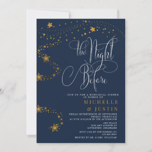 Gold Glitter Stars Rehearsal Dinner Invitation