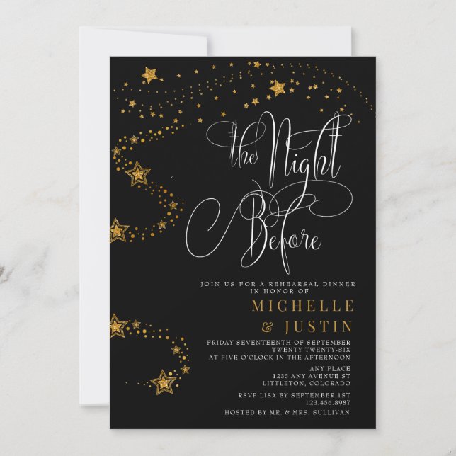Gold Glitter Stars Rehearsal Dinner   Invitation (Front)
