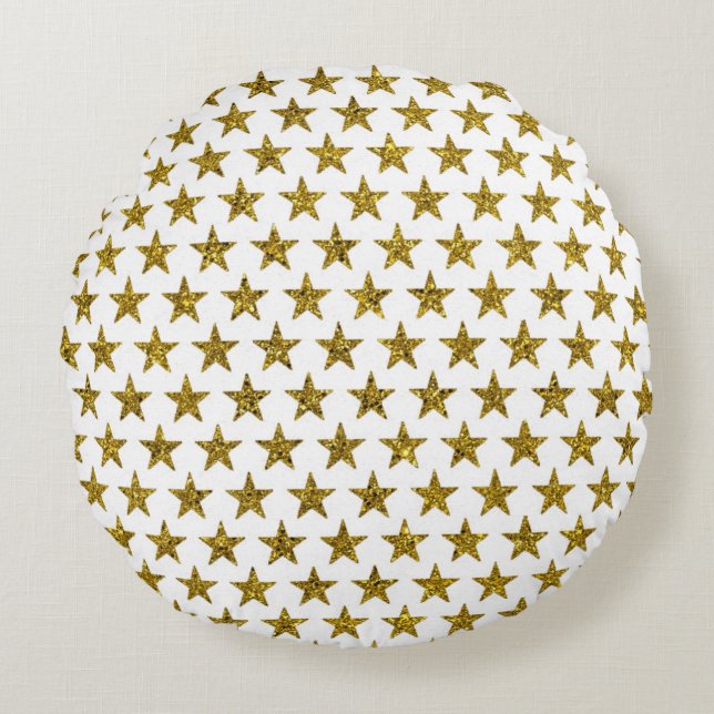 Gold glitter stars  round cushion (Front)