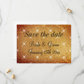 Gold glitter stars Save the date wedding cards