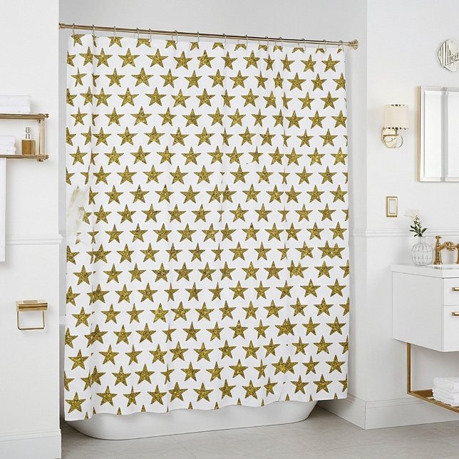 Gold glitter stars  shower curtain (Creator Uploaded)
