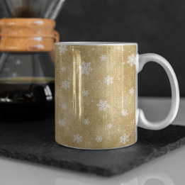 Gold Glitter Stars Snowflakes Coffee Mug