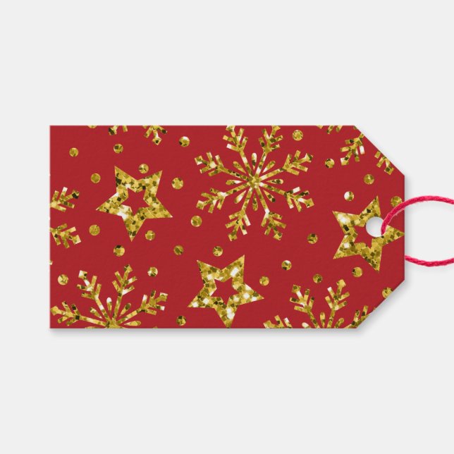 Gold Glitter Stars & Snowflakes Gift Tags (Front (Horizontal))