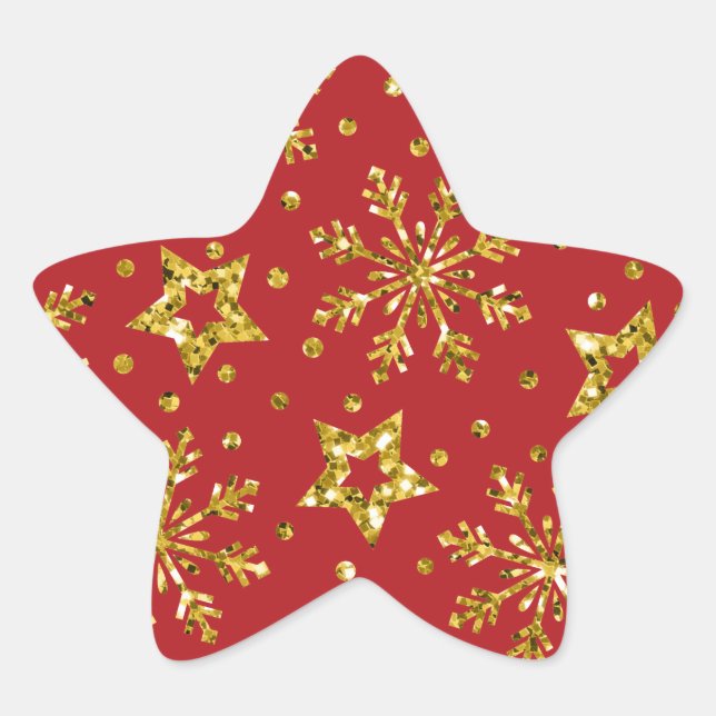 Gold Glitter Stars & Snowflakes Star Sticker (Front)