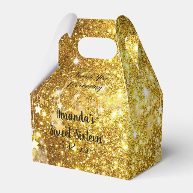 Gold Glitter Stars Sparkle Sweet Sixteen Thank You Favour Box (Back Side)