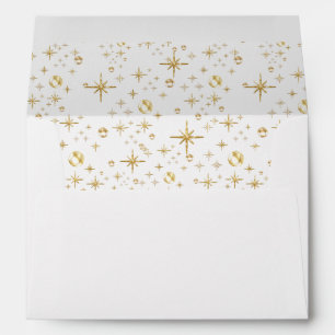 Gold glitter stars, white and gold envelope