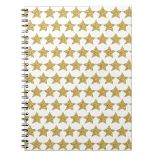 Gold Glitter Stars White Notebook