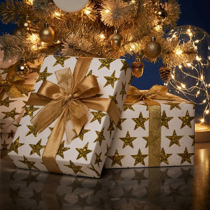 Gold glitter stars  wrapping paper