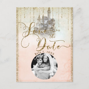 Gold Glitter Storybook Castle Save the Date Photo Announcement Postcard