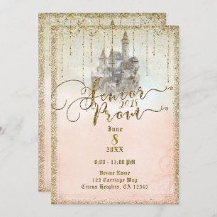 Gold Glitter Storybook Castle Senior Prom 2018 Invitation