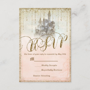 Gold Glitter Storybook Castle Wedding RSVP Reply Card