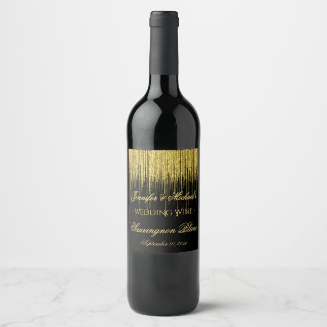 Gold Glitter Streams Wine Label (Front)