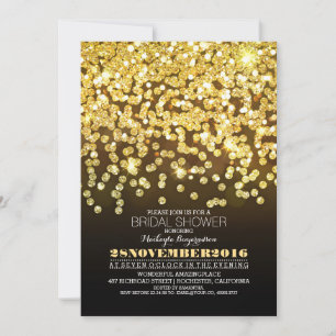 gold glitter string lights glam bridal shower invitation
