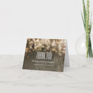 Gold Glitter String Lights Rustic Wood Thank You