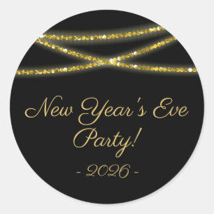 Gold Glitter Strings   New Year's Eve Party Classic Round Sticker