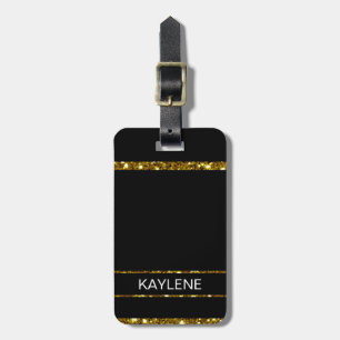 Gold Glitter Stripe and Black Luggage Tag