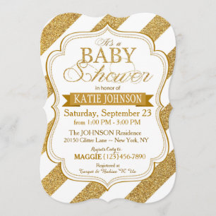 Gold Glitter Stripe Baby Shower Invitation Card