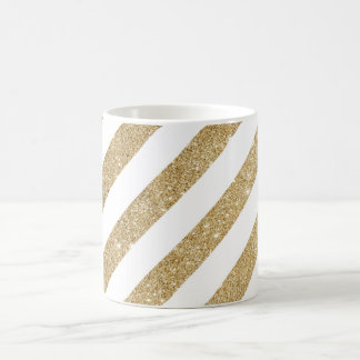 Gold Glitter Stripe Glam White Coffee Mug