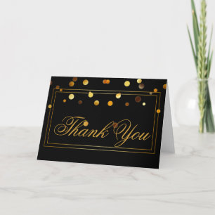 Gold Glitter Stripes Border Black Thank You Card