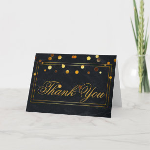 Gold Glitter Stripes Border Black Thank You Card